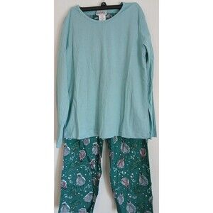 COZEE CORNER TEAL/GREEN FLANNEL P.J. SET LONGSLEEVE SOLID TOP BOTTOM PENGUINS SM